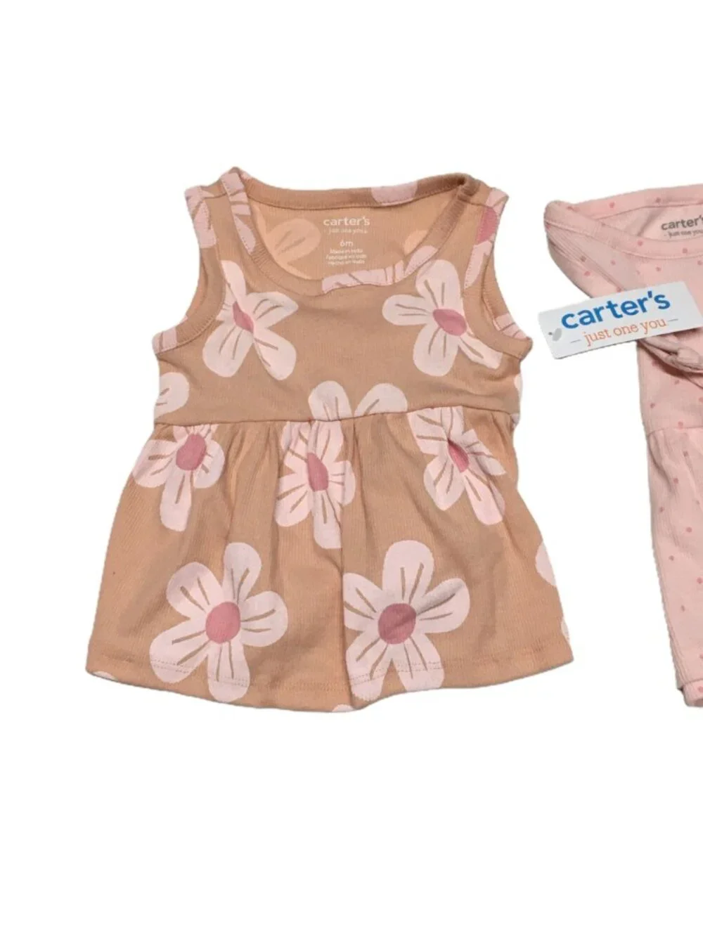 Carter's Baby Girls 2 Dress Lot Size 6 Months Pink Floral Polka Dot Ribbed NWT